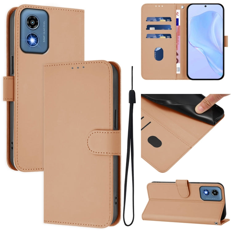 Skin Feel Solid Color Leather Phone Case with Lanyard, For Motorola Moto G Play 5G 2024 Global