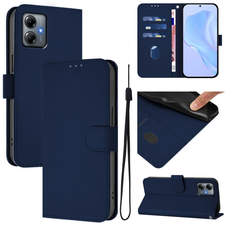 Skin Feel Solid Color Leather Phone Case with Lanyard, For Motorola Moto G14 4G