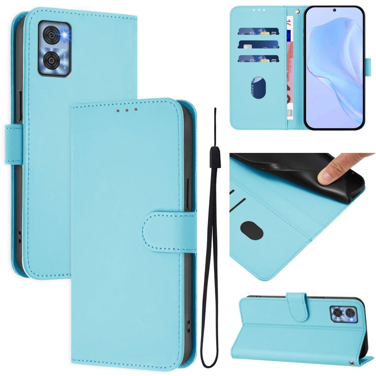 Skin Feel Solid Color Leather Phone Case with Lanyard, For Motorola Moto E22 4G / E22i 4G