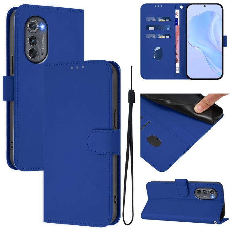 Skin Feel Solid Color Leather Phone Case with Lanyard, For Motorola Edge 2022