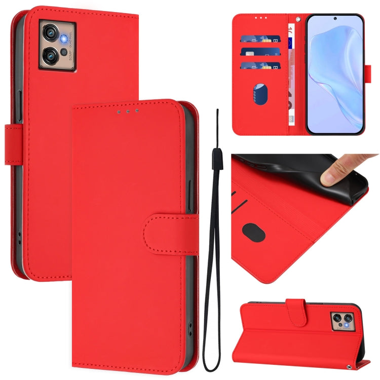 Skin Feel Solid Color Leather Phone Case with Lanyard, For Motorola Moto G32