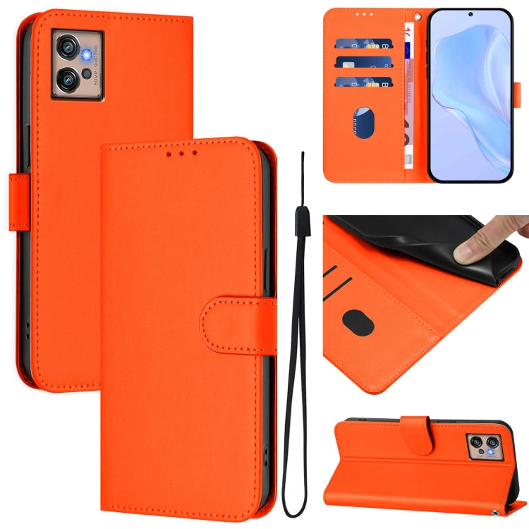 Skin Feel Solid Color Leather Phone Case with Lanyard, For Motorola Moto G32
