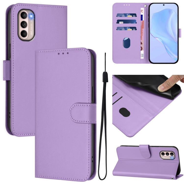 Skin Feel Solid Color Leather Phone Case with Lanyard, For Motorola Moto G31 4G Global