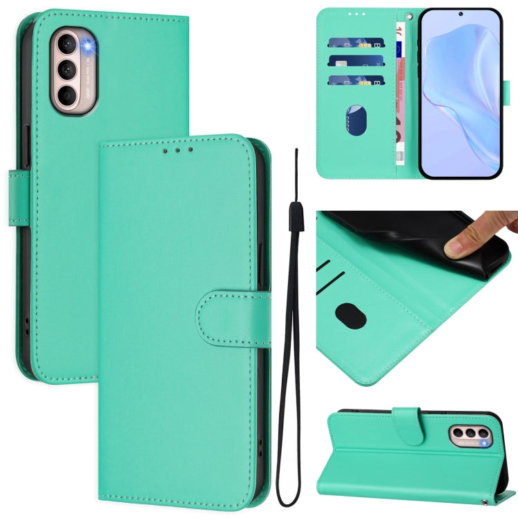 Skin Feel Solid Color Leather Phone Case with Lanyard, For Motorola Moto G31 4G Global