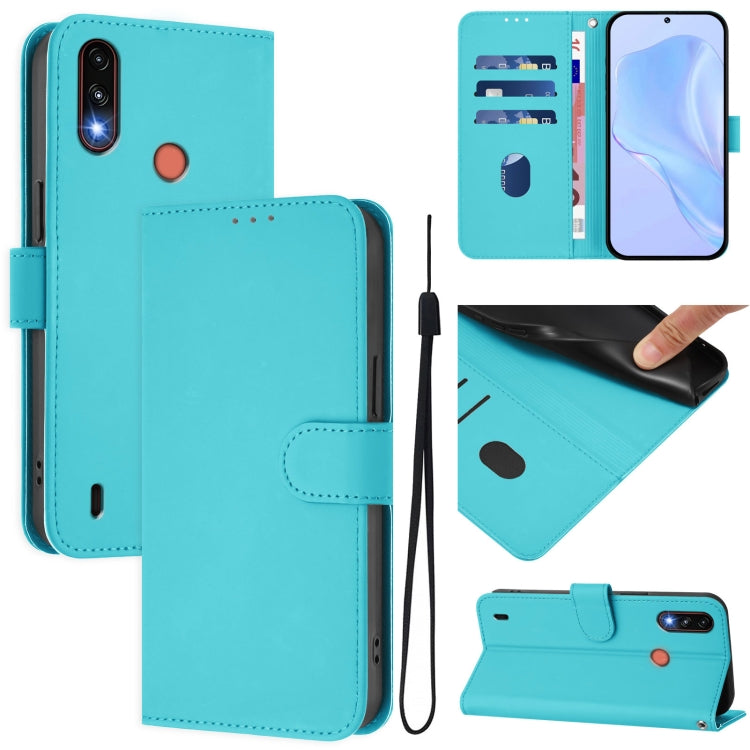 Skin Feel Solid Color Leather Phone Case with Lanyard, For Motorola Moto E7 Power