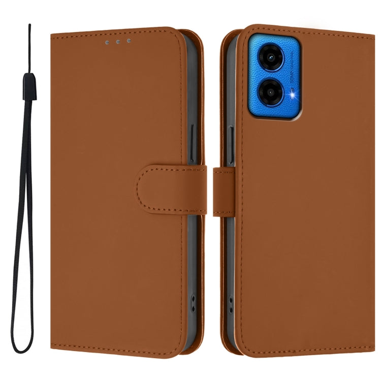 Skin Feel Solid Color Leather Phone Case with Lanyard, For Motorola Edge 50 5G Global