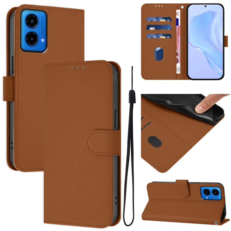 Skin Feel Solid Color Leather Phone Case with Lanyard, For Motorola Edge 50 5G Global