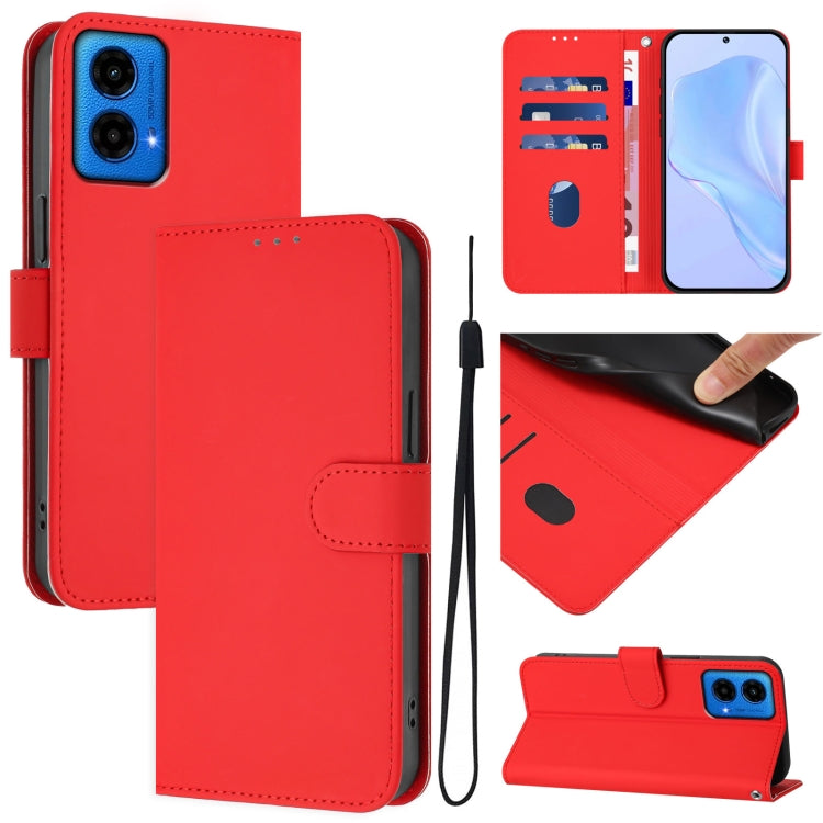 Skin Feel Solid Color Leather Phone Case with Lanyard, For Motorola Edge 50 5G Global