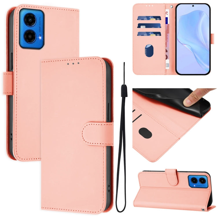 Skin Feel Solid Color Leather Phone Case with Lanyard, For Motorola Edge 50 5G Global