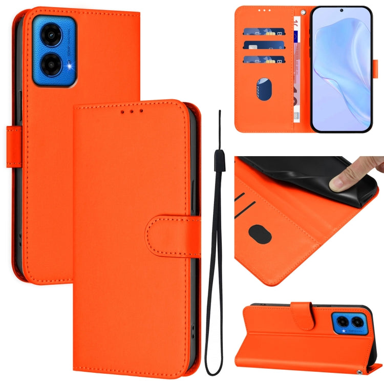 Skin Feel Solid Color Leather Phone Case with Lanyard, For Motorola Edge 50 5G Global