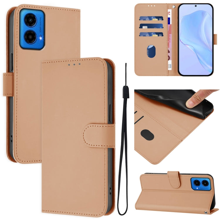 Skin Feel Solid Color Leather Phone Case with Lanyard, For Motorola Edge 50 5G Global
