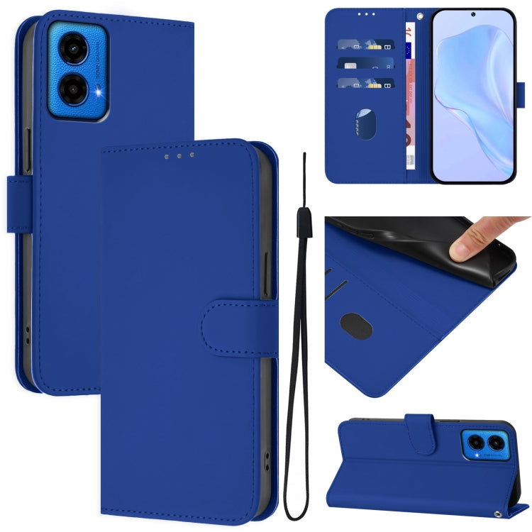 Skin Feel Solid Color Leather Phone Case with Lanyard, For Motorola Edge 50 5G Global