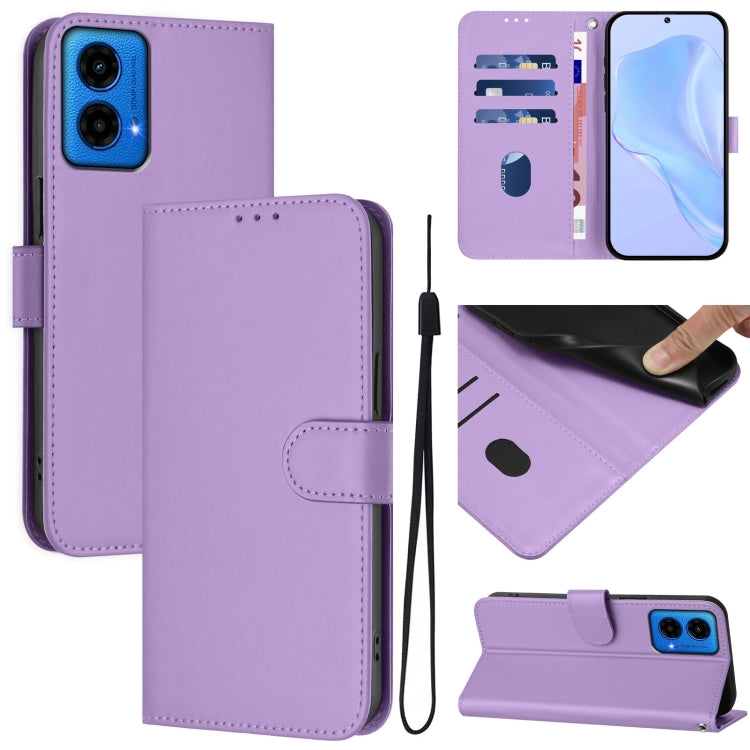Skin Feel Solid Color Leather Phone Case with Lanyard, For Motorola Edge 50 5G Global