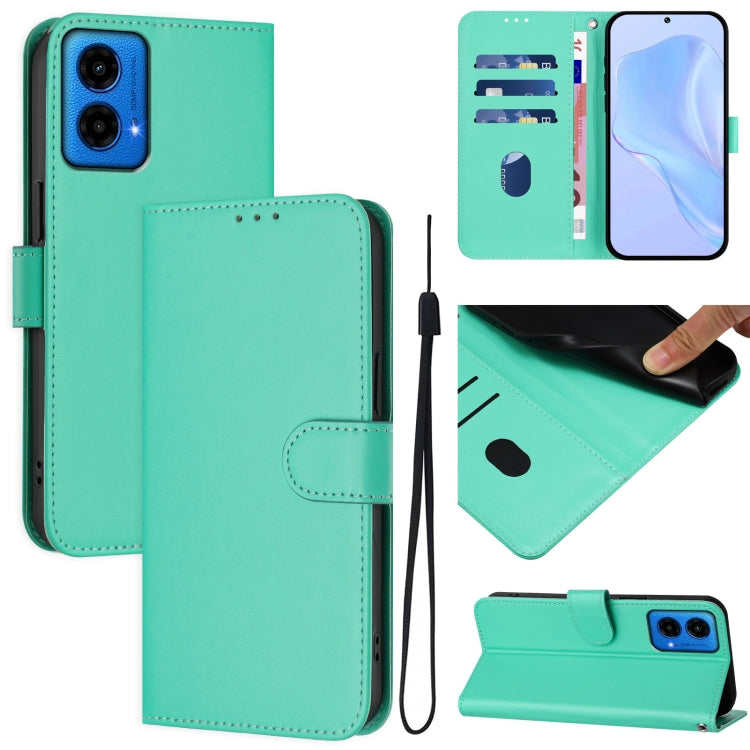 Skin Feel Solid Color Leather Phone Case with Lanyard, For Motorola Edge 50 5G Global