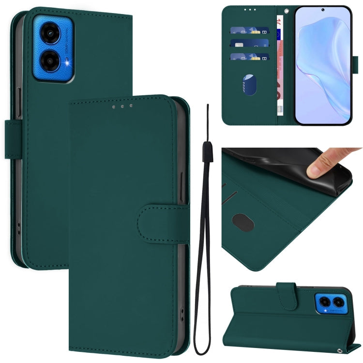 Skin Feel Solid Color Leather Phone Case with Lanyard, For Motorola Edge 50 5G Global