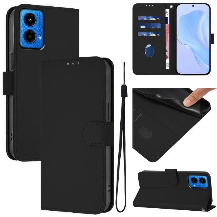 Skin Feel Solid Color Leather Phone Case with Lanyard, For Motorola Edge 50 5G Global
