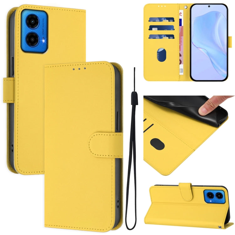 Skin Feel Solid Color Leather Phone Case with Lanyard, For Motorola Edge 50 5G Global