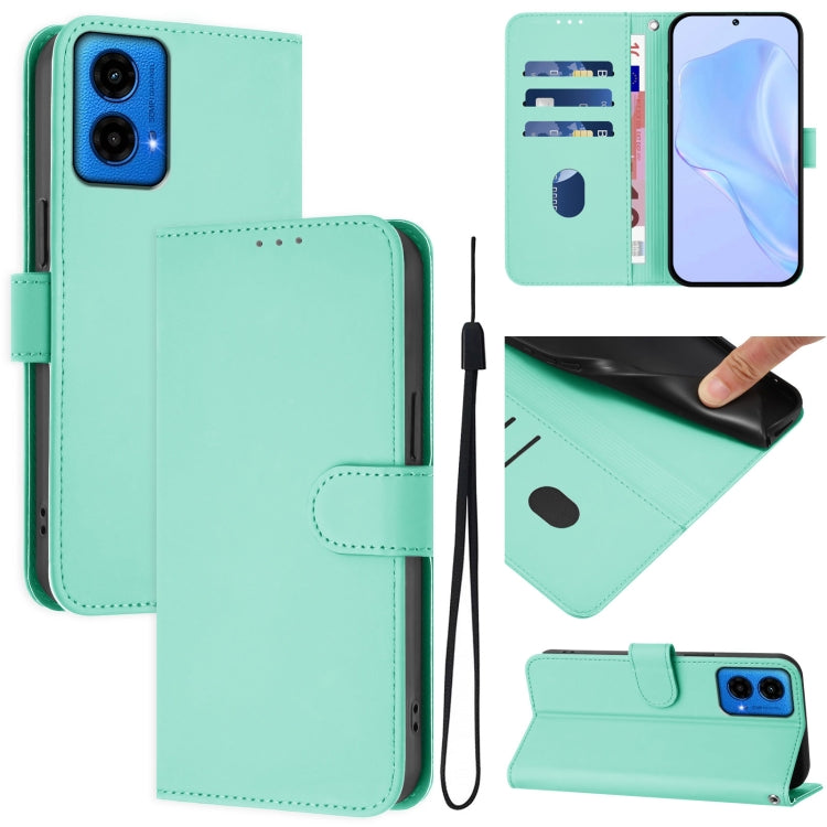 Skin Feel Solid Color Leather Phone Case with Lanyard, For Motorola Edge 50 5G Global