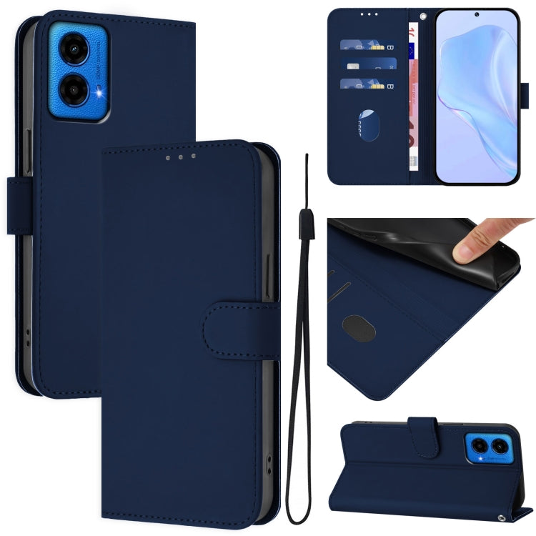 Skin Feel Solid Color Leather Phone Case with Lanyard, For Motorola Edge 50 5G Global