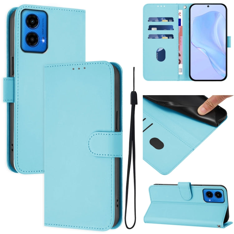 Skin Feel Solid Color Leather Phone Case with Lanyard, For Motorola Edge 50 5G Global