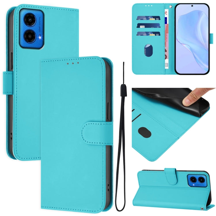 Skin Feel Solid Color Leather Phone Case with Lanyard, For Motorola Edge 50 5G Global
