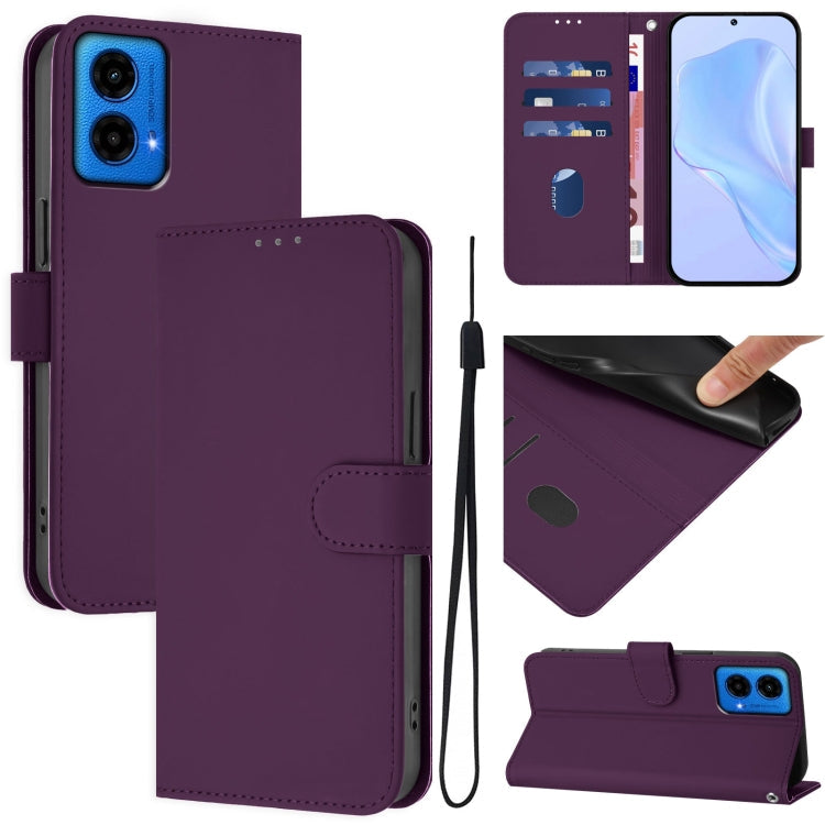 Skin Feel Solid Color Leather Phone Case with Lanyard, For Motorola Edge 50 5G Global