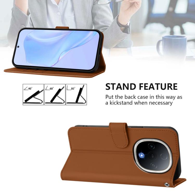 Skin Feel Solid Color Leather Phone Case with Lanyard, For vivo Y300