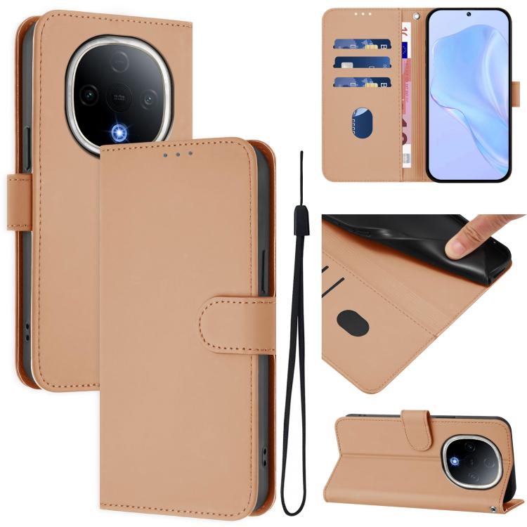 Skin Feel Solid Color Leather Phone Case with Lanyard, For vivo Y300