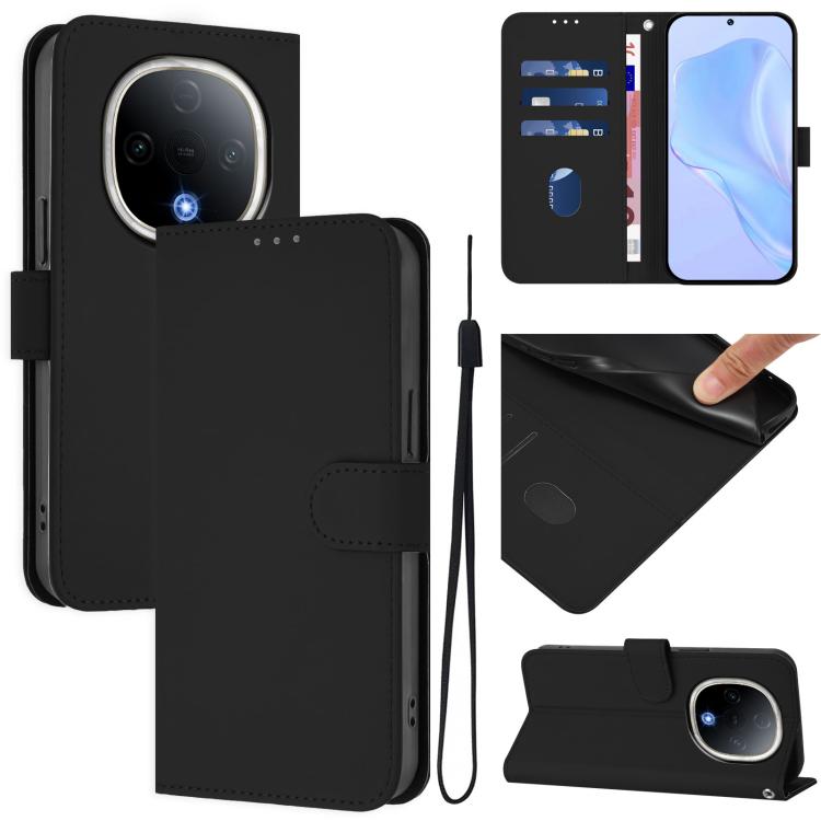 Skin Feel Solid Color Leather Phone Case with Lanyard, For vivo Y300