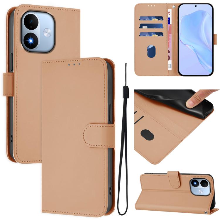 Skin Feel Solid Color Leather Phone Case with Lanyard, For Redmi A7 Pro 4G Global / Poco C85x 5G