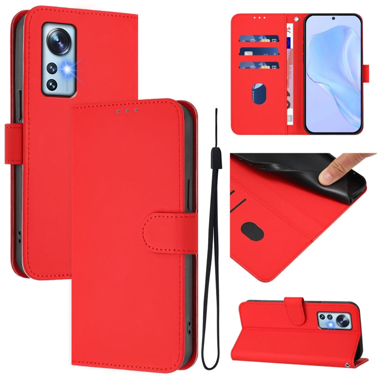 Skin Feel Solid Color Leather Phone Case with Lanyard, For Xiaomi 12 5G / 12S 5G / 12X 5G
