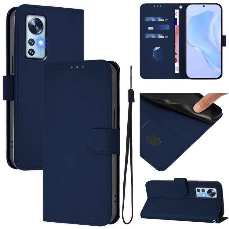 Skin Feel Solid Color Leather Phone Case with Lanyard, For Xiaomi 12 5G / 12S 5G / 12X 5G