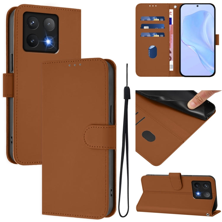 Skin Feel Solid Color Leather Phone Case with Lanyard, For Xiaomi 14T Pro