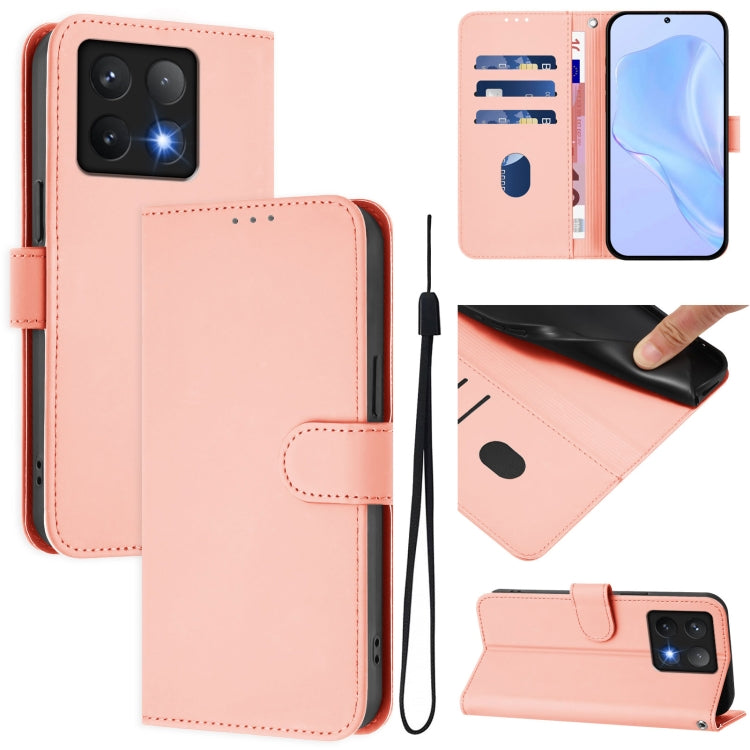 Skin Feel Solid Color Leather Phone Case with Lanyard, For Xiaomi 14T Pro