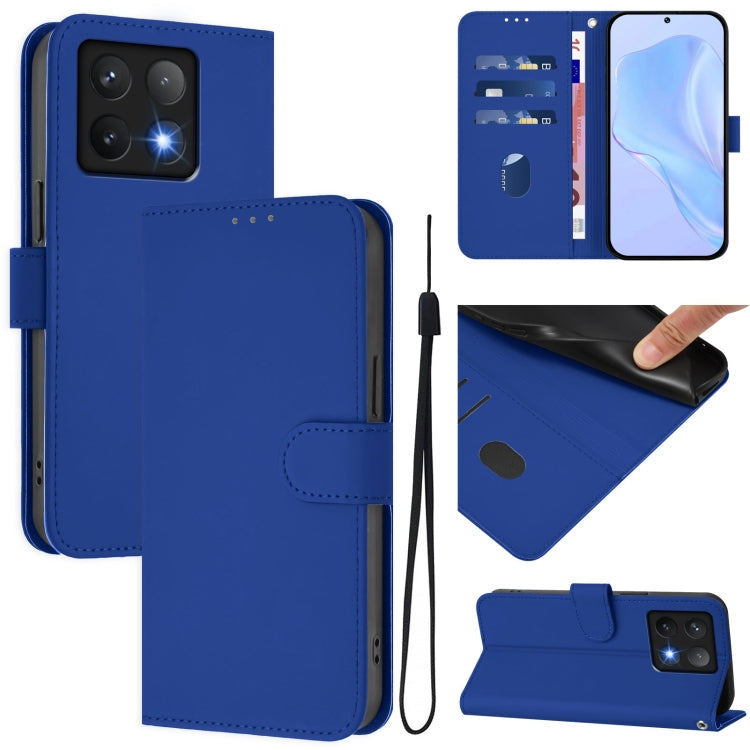 Skin Feel Solid Color Leather Phone Case with Lanyard, For Xiaomi 14T Pro