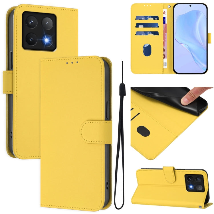 Skin Feel Solid Color Leather Phone Case with Lanyard, For Xiaomi 14T Pro
