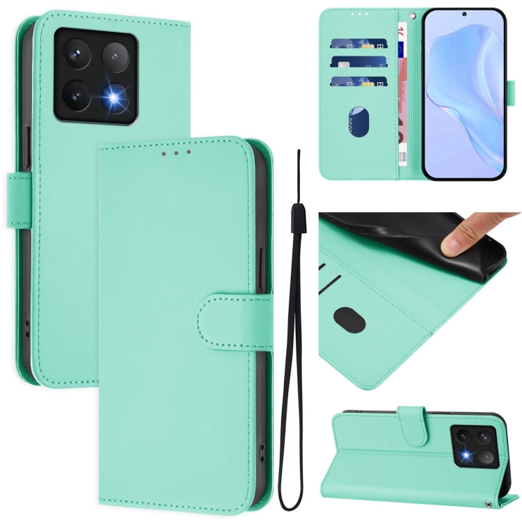 Skin Feel Solid Color Leather Phone Case with Lanyard, For Xiaomi 14T Pro