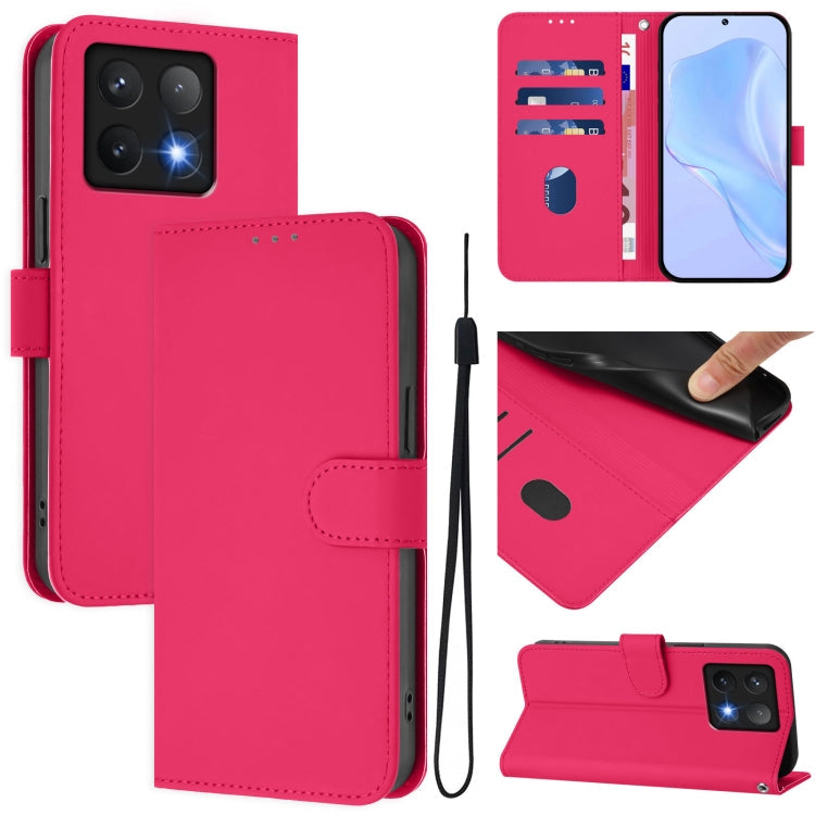 Skin Feel Solid Color Leather Phone Case with Lanyard, For Xiaomi 14T Pro