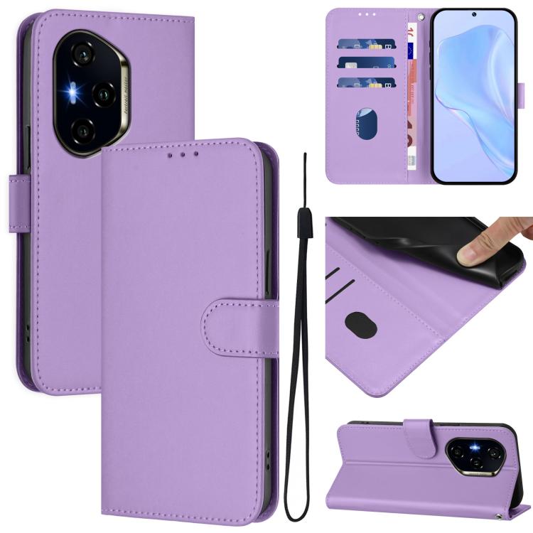 Skin Feel Solid Color Leather Phone Case with Lanyard, For Honor 300 Pro / 300 Ultra