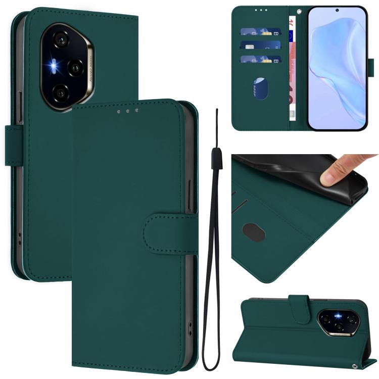 Skin Feel Solid Color Leather Phone Case with Lanyard, For Honor 300 Pro / 300 Ultra