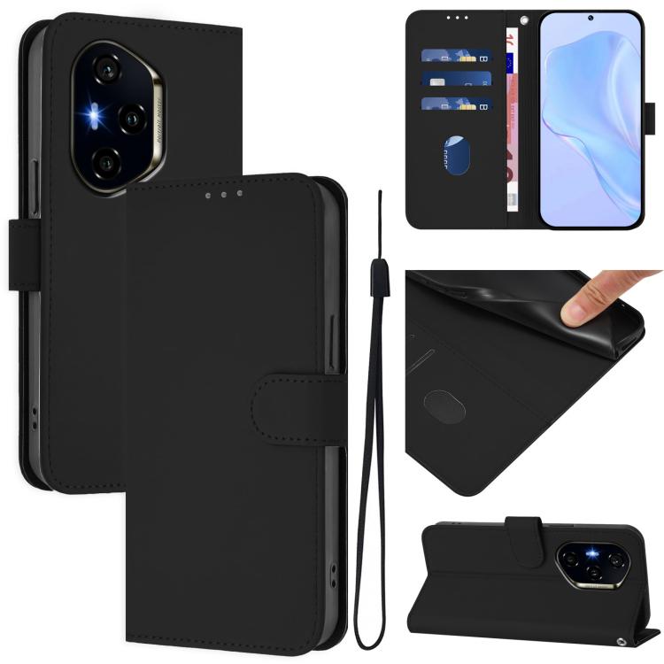 Skin Feel Solid Color Leather Phone Case with Lanyard, For Honor 300 Pro / 300 Ultra