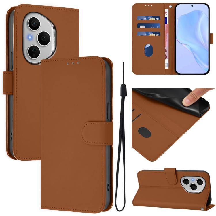 Skin Feel Solid Color Leather Phone Case with Lanyard, For Honor 400 Pro Global 160.8mm