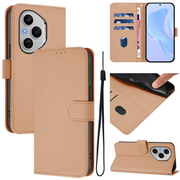 Skin Feel Solid Color Leather Phone Case with Lanyard, For Honor 400 Pro Global 160.8mm