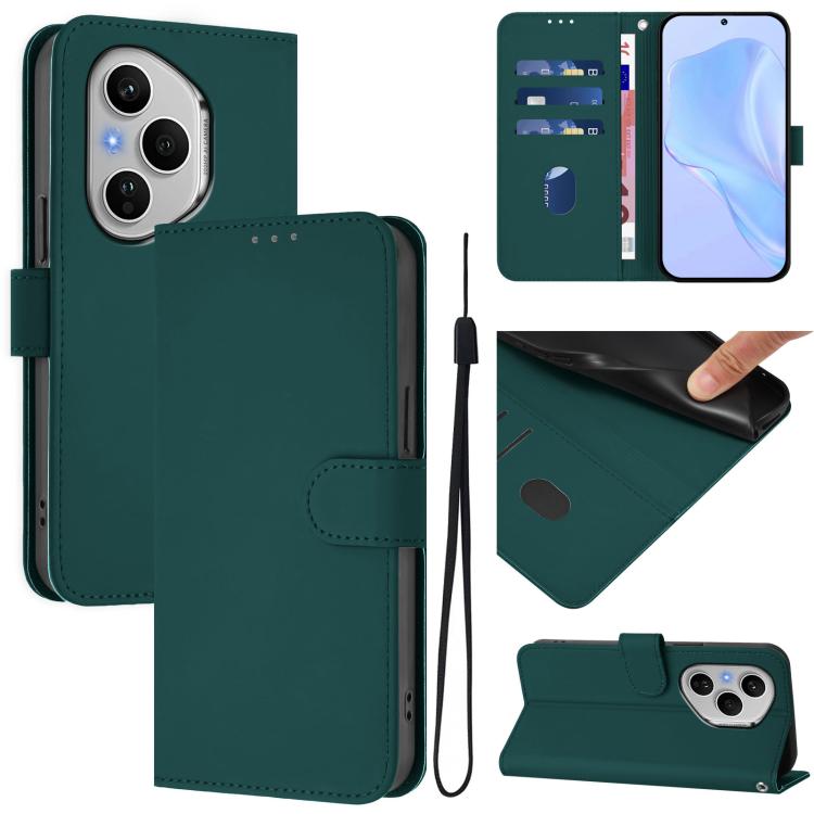 Skin Feel Solid Color Leather Phone Case with Lanyard, For Honor 400 Pro Global 160.8mm