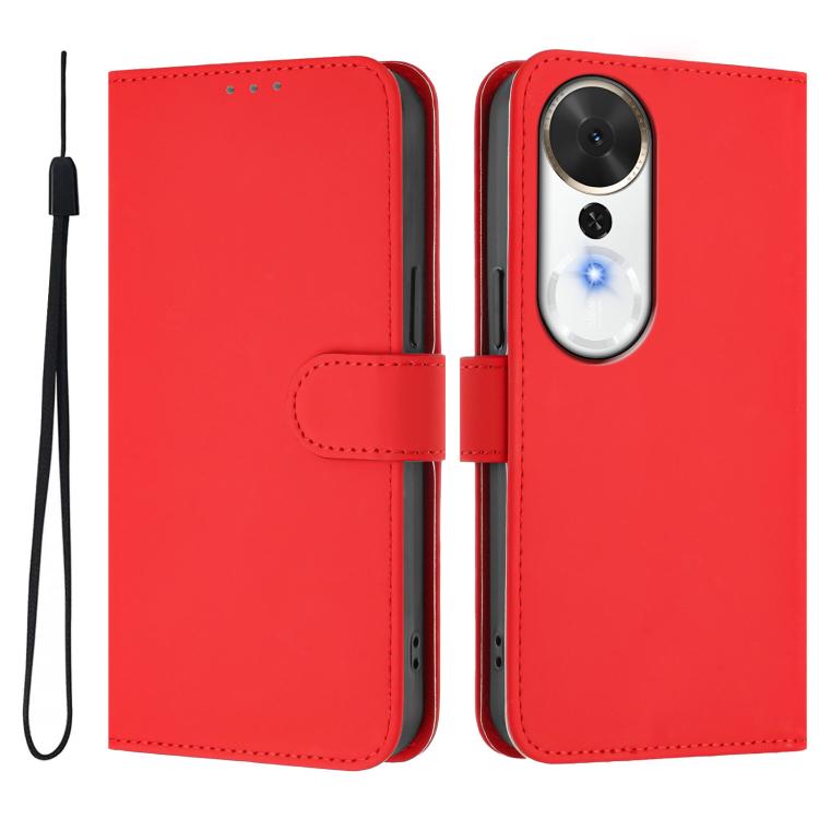 Skin Feel Solid Color Leather Phone Case with Lanyard, For Honor X9c Smart Global