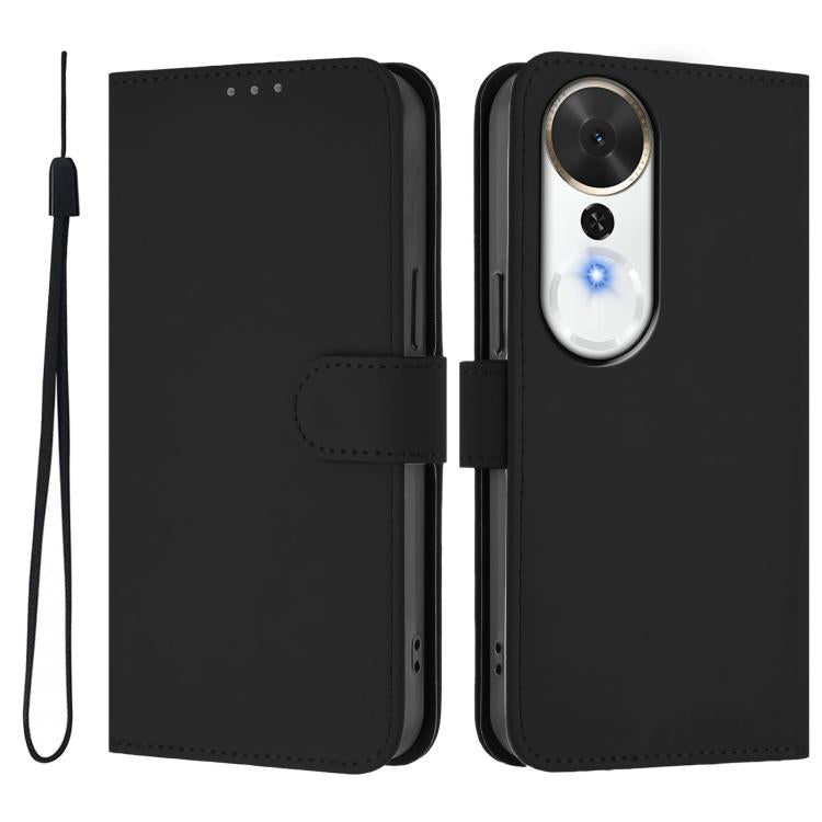 Skin Feel Solid Color Leather Phone Case with Lanyard, For Honor X9c Smart Global