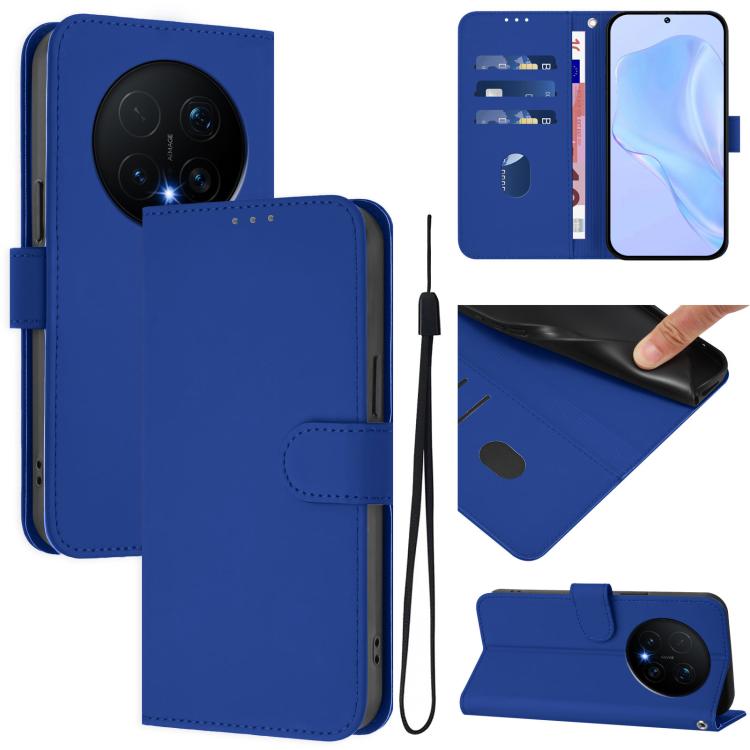 Skin Feel Solid Color Leather Phone Case with Lanyard, For Honor Magic8 Pro
