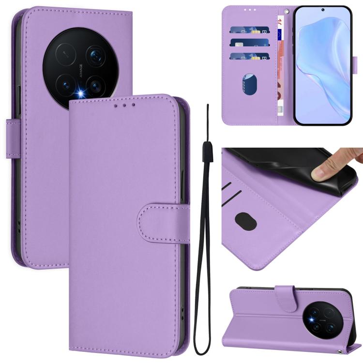 Skin Feel Solid Color Leather Phone Case with Lanyard, For Honor Magic8 Pro