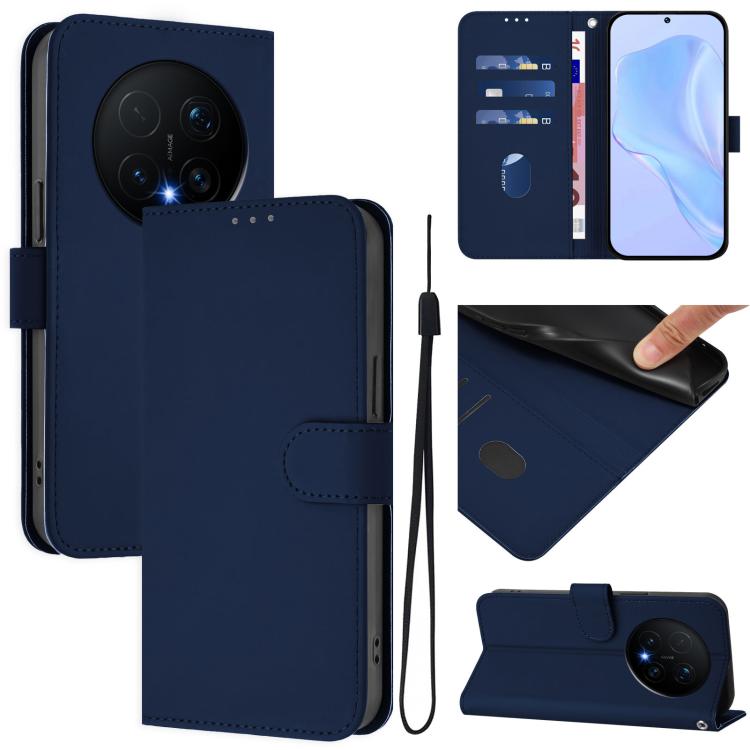 Skin Feel Solid Color Leather Phone Case with Lanyard, For Honor Magic8 Pro