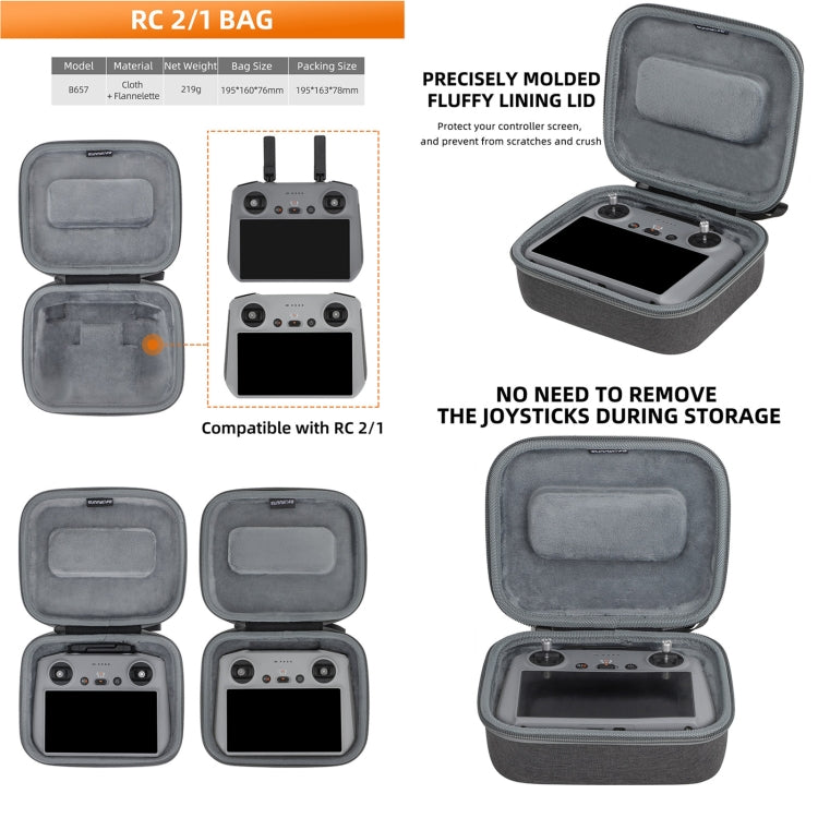 Sunnylife Carrying Case Bag, B657 For DJI RC 2 / 1 Control Bag, A3-B658 Drone Body Bag, A3-B660 Batteries Bag